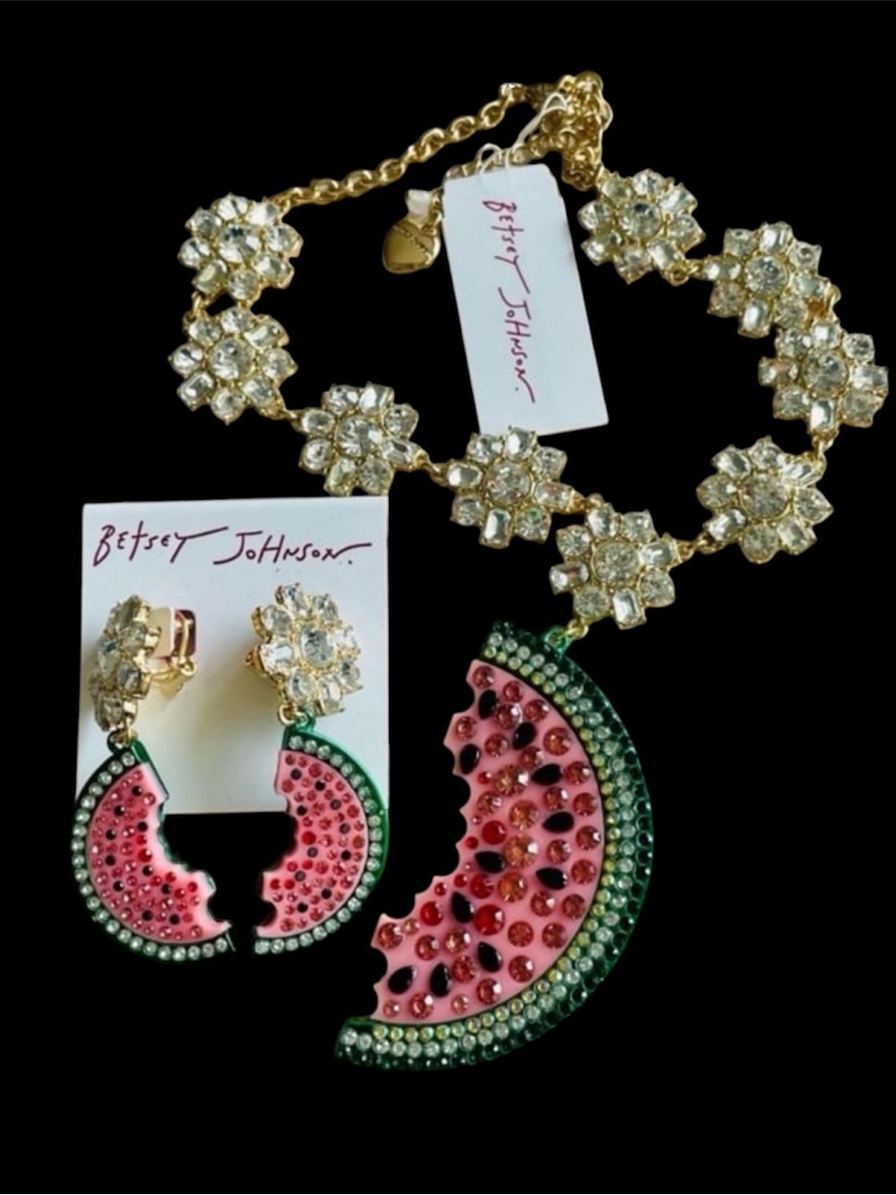 Betsey Johnson Watermelon Wedge Necklace & Earrings Set